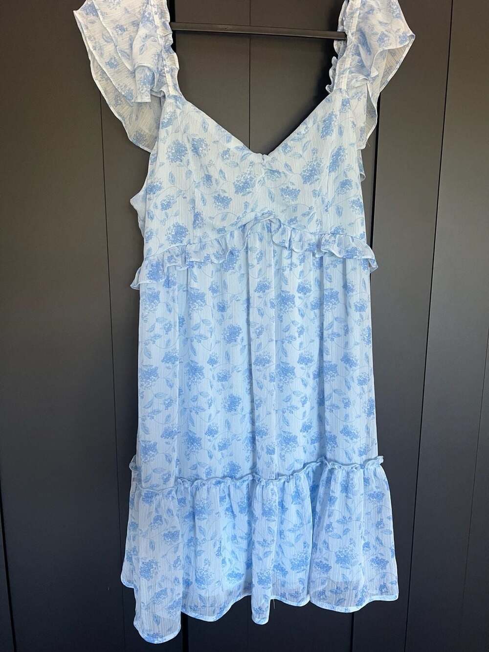 Altar'd State Dress Size XL Blue Floral Ruffle Mini Tiered